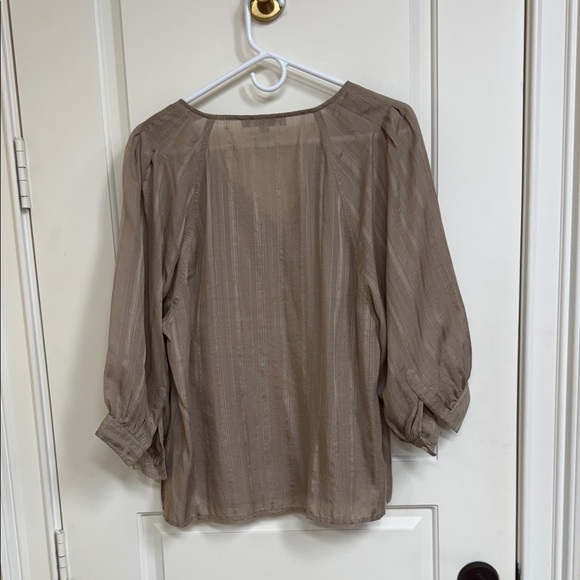 LOFT Taupe Blouse with Tie Neck - Picture 9 of 12